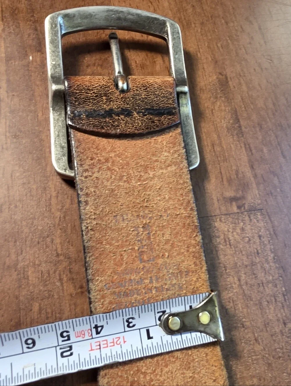Levi's Distressed Brown Leather Belt Perforated Geometric Cutout Size 34 Grunge